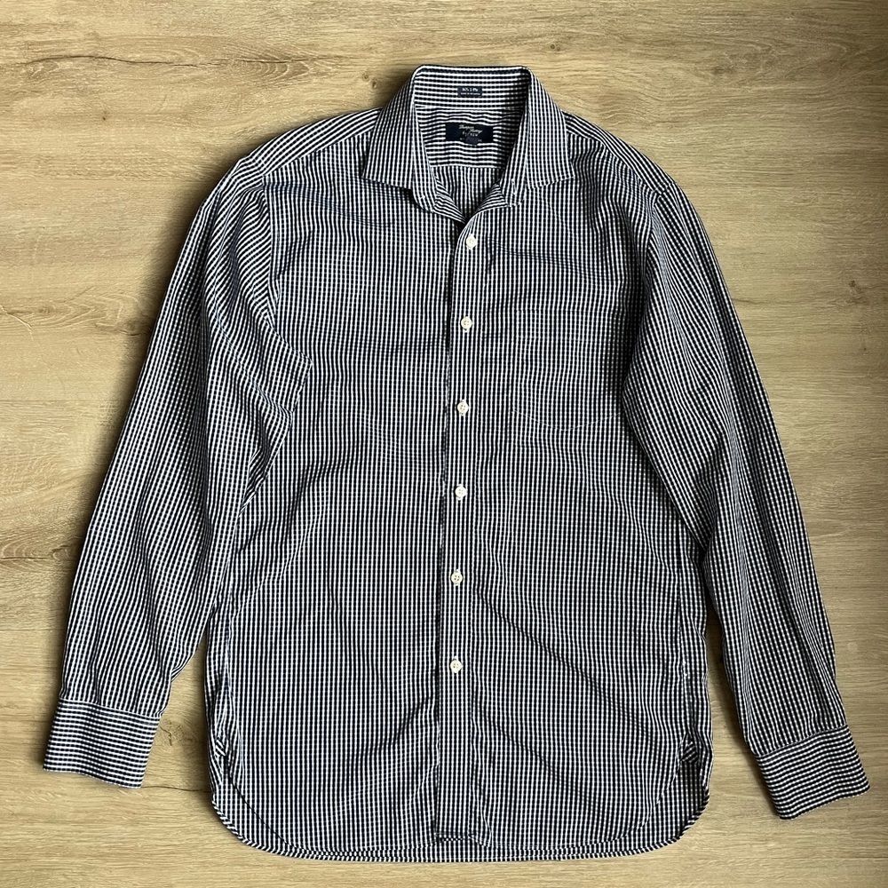 Thompson Shirting by J Crew Wrinkle Free Shirt Blue and White Gingham SZ M